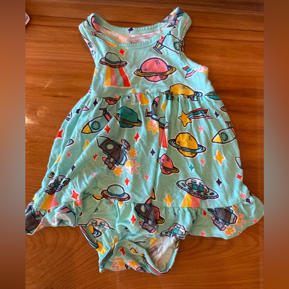 Posh Peanut Planet Print Baby Romper dress